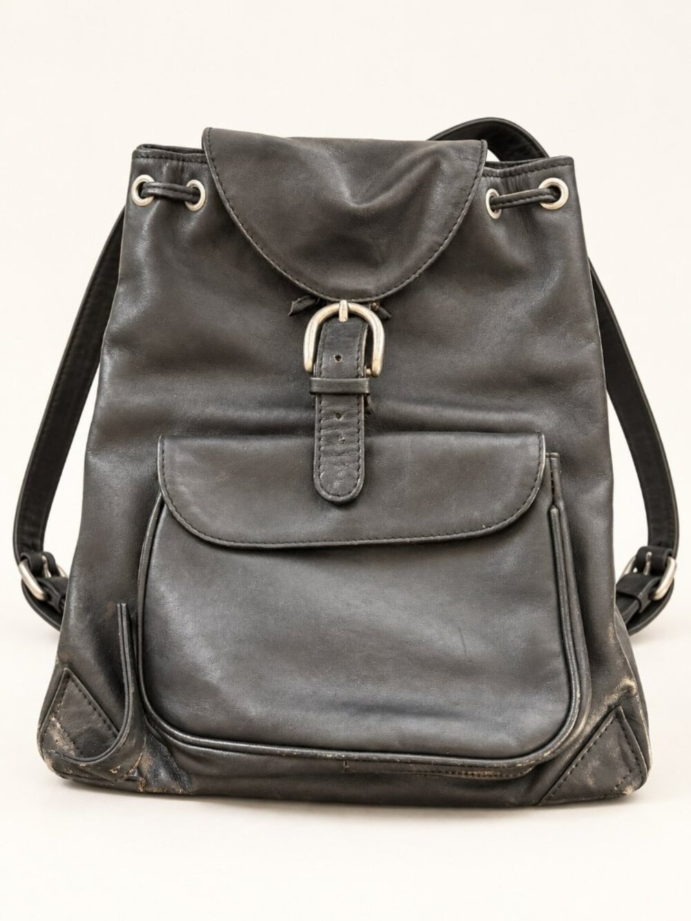 Eddie Bauer Black Drawstring Backpack with Buckle Flap